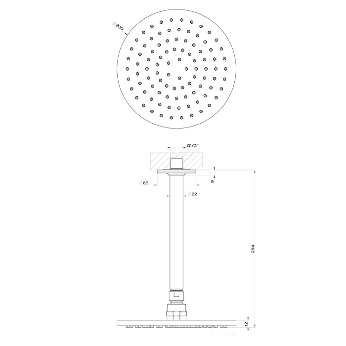 Потолочная душевая головка шарнирная на 1/2", d200 мм, Gessi Inciso, finox арт. 58152#149