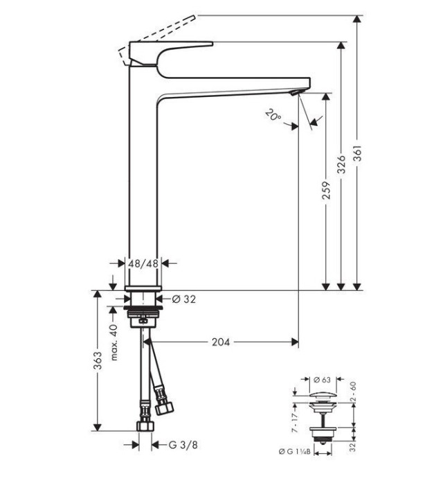 Смеситель для раковины Hansgrohe Metropol с донным клапаном Push-Open цвет черный матовый арт. 32512670  