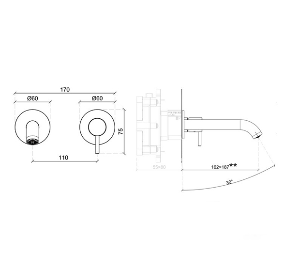 Смеситель для раковины Almar Washbasin 18см, встраиваемый цвет нержавеющая сталь брашированная AISI 316 арт. E210033.316+E134003
