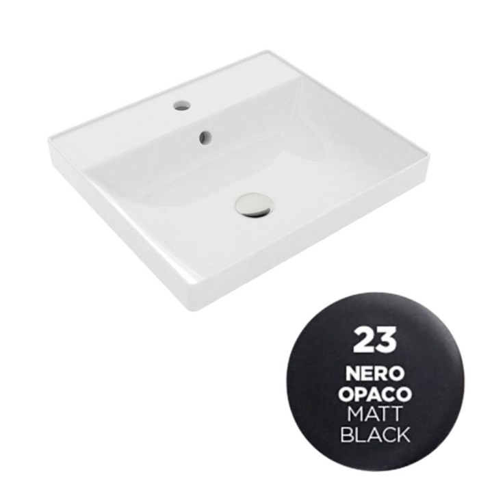Раковина полувстраиваемая с отверстием под смеситель, 54.5х48 см, Olympia ceramica Roger, черный матовый арт. LIL46R5123