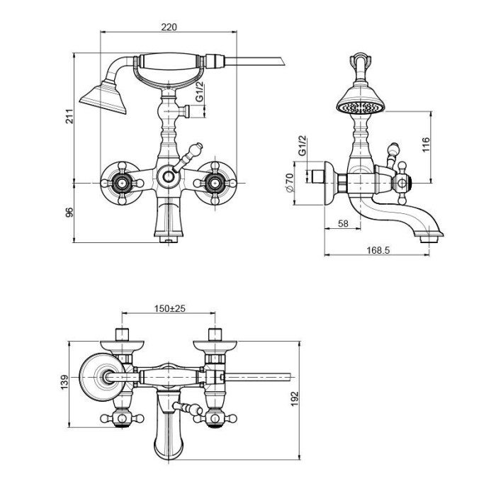 Fima Carlo Frattini Смеситель для ванны с душевым комплектом, Elizabeth, F5084CR цвет: хром