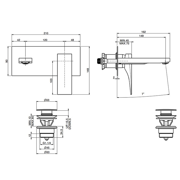 Fima Carlo Frattini Cмеситель для раковины, встраиваемый, излив: 19.9см., Zeta, F3971WX5CR цвет: хром