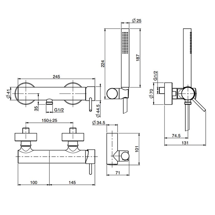 Fima Carlo Frattini Смеситель для душа, настенный, с ручным душем, Spillo Up, F3035OR цвет: золото