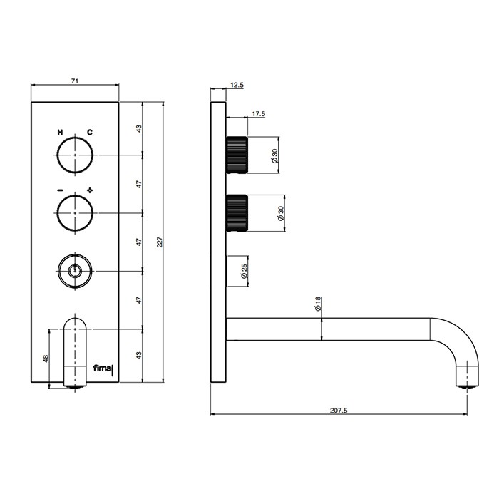 Fima Carlo Frattini Смеситель для раковины, встраиваемый, излив: 20.7см., c кнопкой on/off, Switch ON, F5951VLX5OR цвет: золото