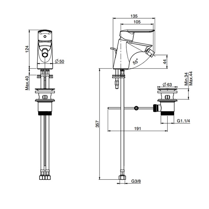 Fima Carlo Frattini Смеситель для биде, на 1 отв., с донным клапаном, Spot, F3002CR цвет: хром