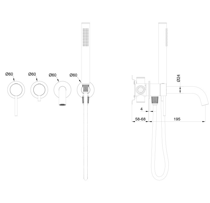 Смеситель для ванны встраиваемый, Wonzon & Woghand Stick, WW-889017-BG цвет: золото