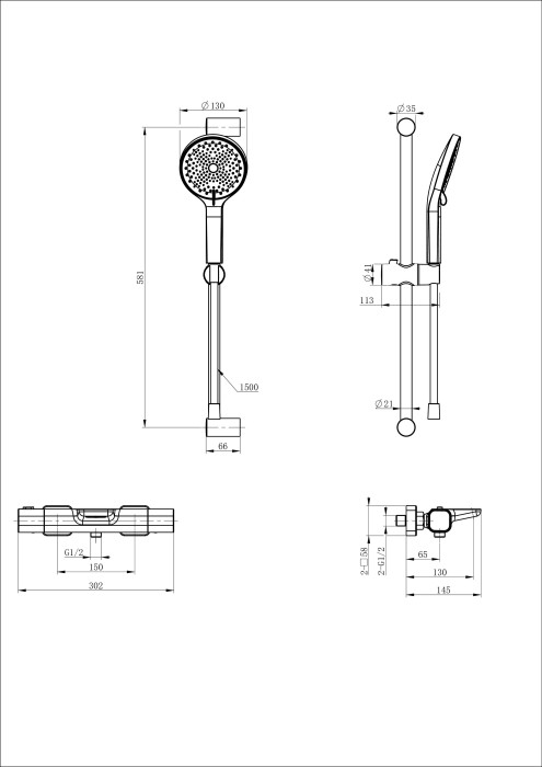 Смеситель для ванны с душевым гарнитуром и термостатом, Wonzon & Woghand, WW-C2017-A-CR цвет: хром