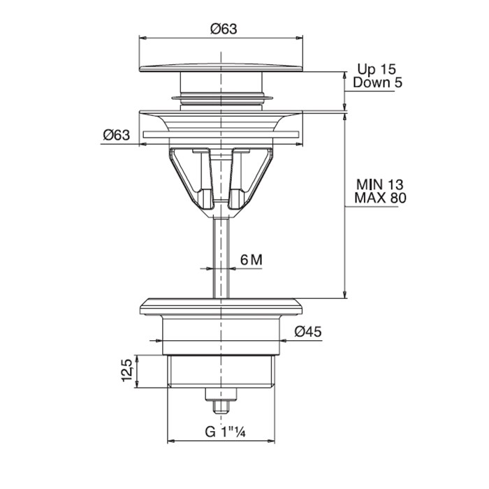 Fima Carlo Frattini Донный клапан click-clack из латуни с винтом, Sottolavabo, F2677CR цвет: хром