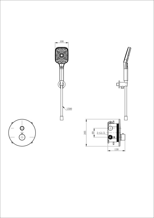 Смеситель для душа с термостатом встраиваемый, Wonzon & Woghand, WW-D1017-A-BG цвет: золото