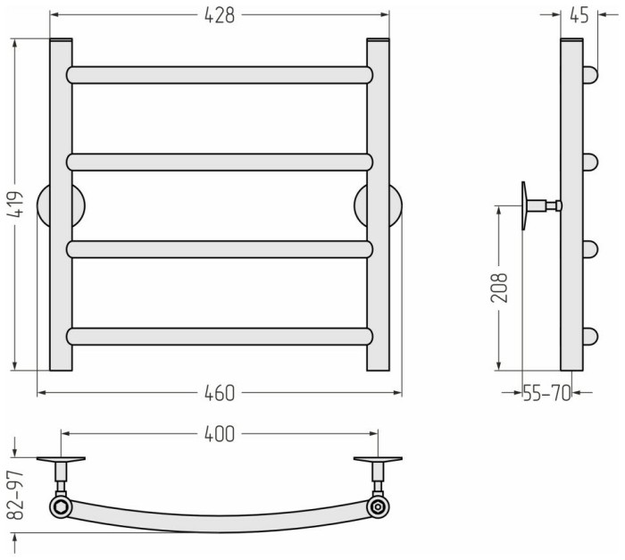 Стилье Водяной полотенцесушитель 500x400, Универсал-50, 00650-5040 цвет: без покрытия