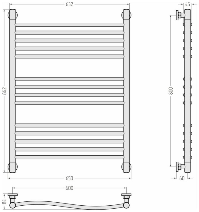 Сунержа Водяной полотенцесушитель 800x600, Флюид+, 071-0222-8060 цвет: сатин