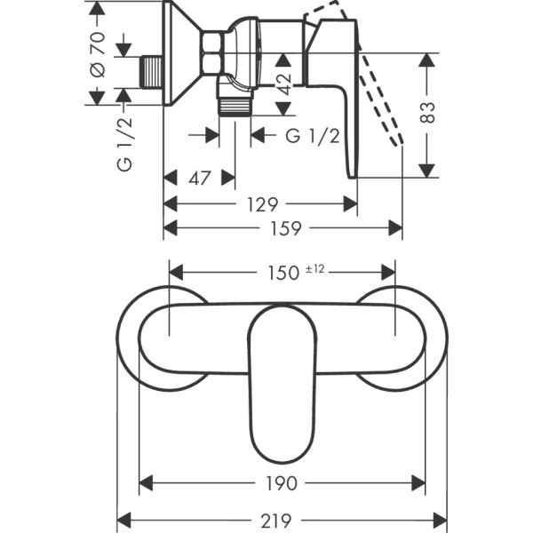 Смеситель для душа 2 режима расхода воды, Hansgrohe Vernis Blend, хром арт. 71646000