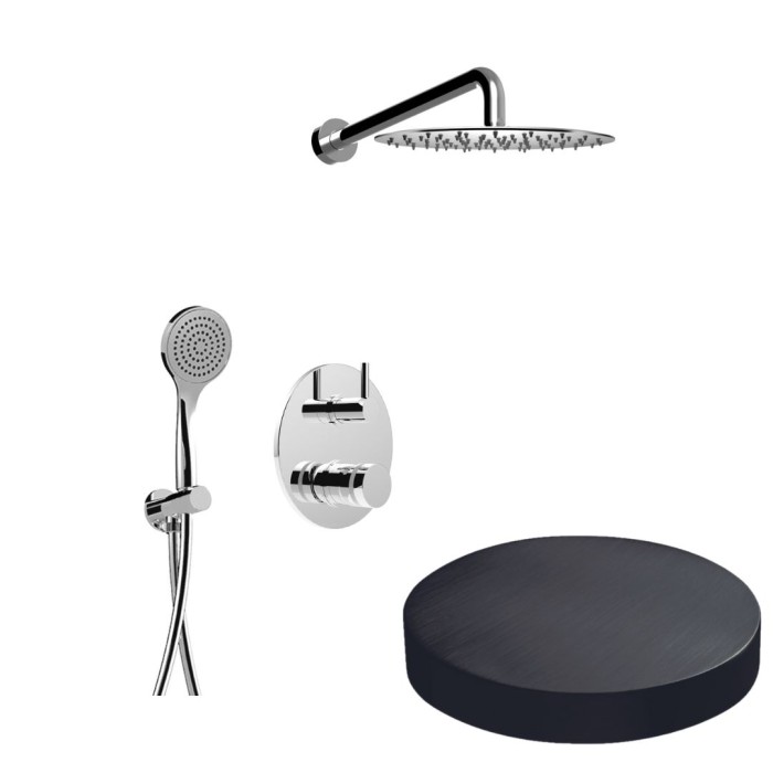 Встраиваемый душевой комплект на 2 режима, однорычажный, с поворотным переключателем, ручной душ, кронштейн, верхний душ d25 см, Giulini My ring, ганметал арт. MR0067CRNS