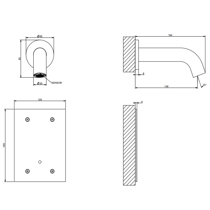 Смеситель для раковины, настенный, электронный, Gessi 316, steel brushed арт. 54014#239