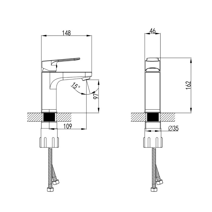 Смеситель для раковины, без донного клапана, хром, Azario Elvis арт. AZ-WWK168155C