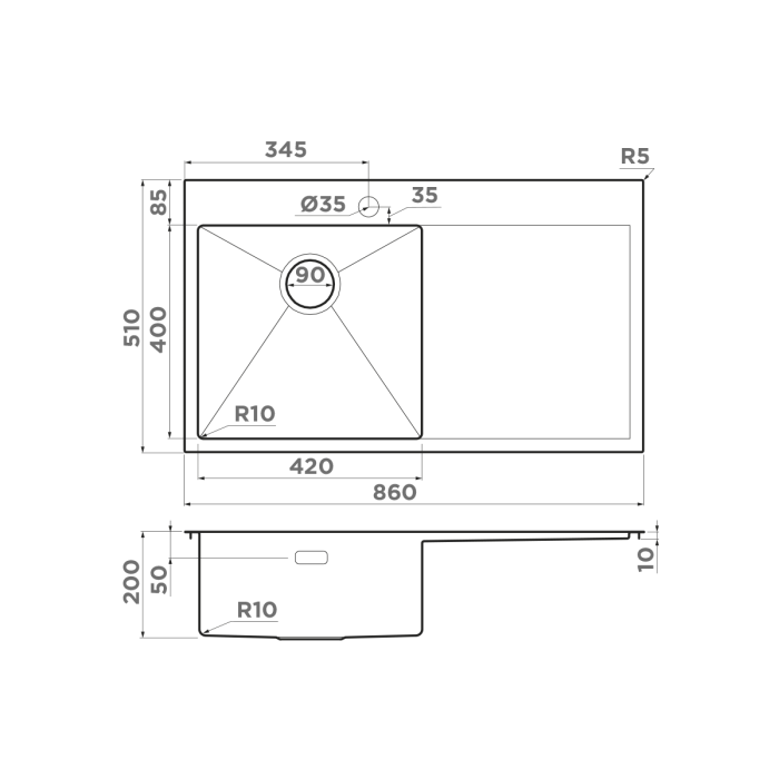 Кухонная мойка Omoikiri Akisame 86-L-IN нерж. сталь, цвет нержавеющая сталь арт. 4993760