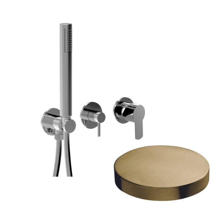 Внешняя часть встраиваемого смесителя для душа на 2 режима, однорычажный, поворотный переключатель, ручной душ + 1 доп. вывод воды, Giulini Surf, золото брашированное арт. 58X5301EPOSP