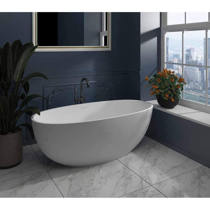 Ванна из искусственного камня 1700х790х580 свободностоящая белая матовая, с белым матовым донным клапаном, Azario Charters арт. CHA17079S