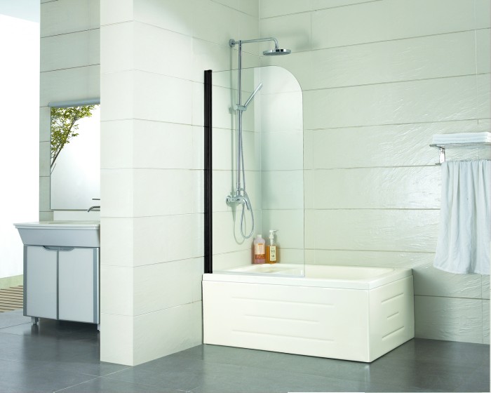 Шторка для ванны 800х1400, прозрачное стекло 5 мм, цвет профиля черный  Merrit, Azario арт. AZ-NF6211 800 BLACK