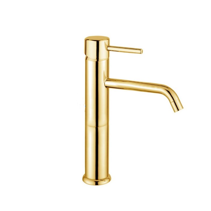 Высокий однорычажный смеситель для раковины с удлиненным изливом, гибкая подводка, без донного клапана, Giulini Futuro, Золото 24 карата арт. 6539/SCO