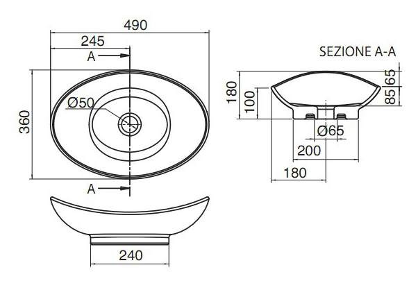 Раковина накладная, без перелива, без отверстий, цвет белый, Scarabeo Zefiro - 8207