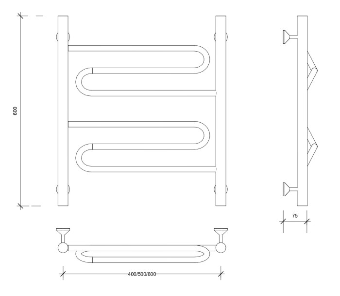 Полотенцесушитель водяной 60x40 Валенсия 1 (хром) Secado арт. 4603777445980