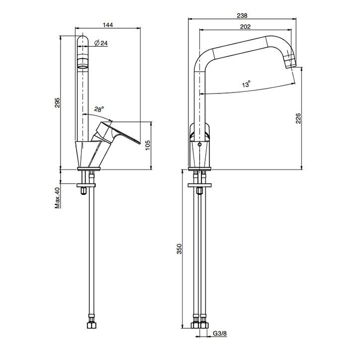 Fima Carlo Frattini Смеситель для кухни, на 1 отв., Kitchen, F3847/1CR цвет: хром