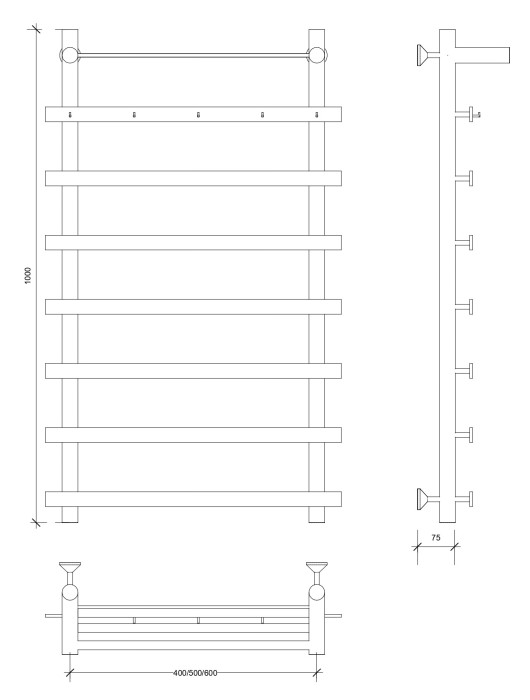 Полотенцесушитель водяной 100x50x60 Понтида 1 КСП (хром) Secado арт. 4603759403465