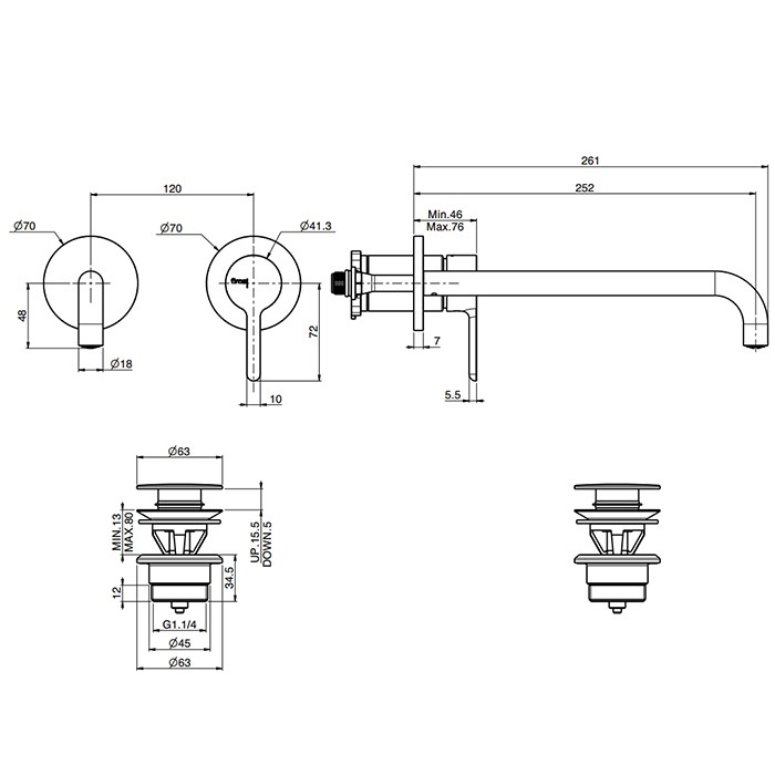 Fima Carlo Frattini Cмеситель для раковины, излив: 26.1см., встраиваемый, Snap, F3121WZX9NS цвет: хром