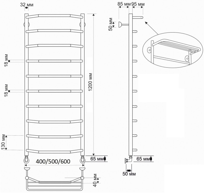 Полотенцесушитель водяной латунный 50x120 Агата 3 (бронза) Secado арт. 4603777469610
