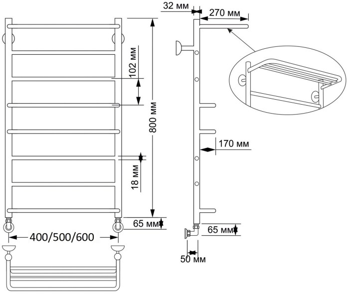 Полотенцесушитель водяной латунный 40x80 Верона 2 (бронза) Secado арт. 4603777460051