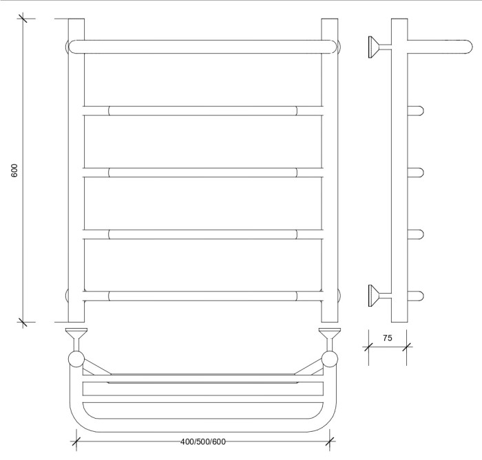Полотенцесушитель водяной 60x40 Агата 1 СП (черный) Secado арт. 4673739223062