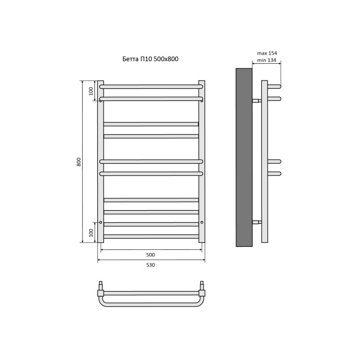 Полотенцесушитель водяной 500х800 Aquatek Бетта, хром арт. AQ KRC1080CH