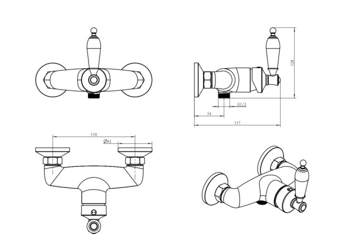 Смеситель для душа chrome с прозрачным swarovski, Boheme Vogue - 224-SW