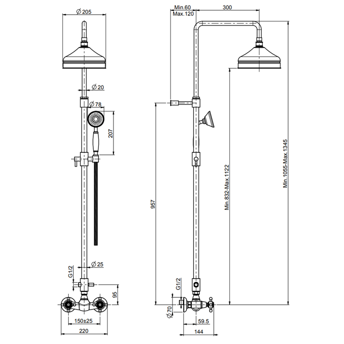 Fima Carlo Frattini Душевая стойка, в комплекте: стойка, ручной душ, шланг, верхняя лейка, Elizabeth, F5085/2OR цвет: золото