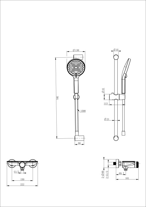 Смеситель для душа с гарнитуром, Wonzon & Woghand, WW-B2052-A-BG цвет: золото