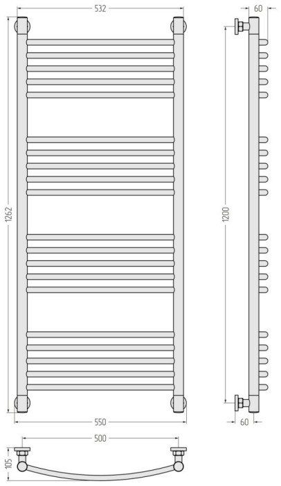 Сунержа Водяной полотенцесушитель 1200x500, Богема+ выгнутая, 032-0221-1250 цвет: матовое золото