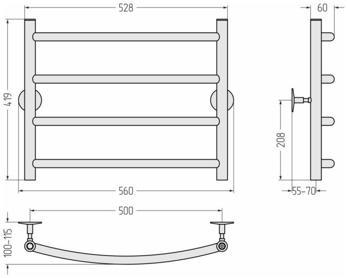 Стилье Водяной полотенцесушитель 500x500, Универсал-50, 00650-5050 цвет: без покрытия