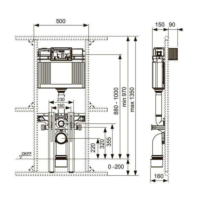 Встраиваемый смывной бачок, profil uni TECE арт. 9041306