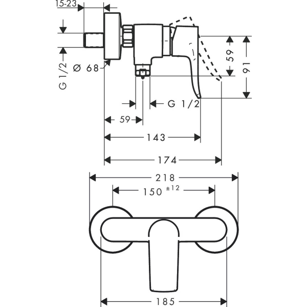 Смеситель для душа, Hansgrohe Metris, хром арт. 31680000