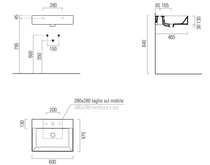 Раковина подвесная GSI Kube Х 60х47х16 см, 1 отверстие для смесителя, с переливом, санфарфор, цвет белый арт. 9431111