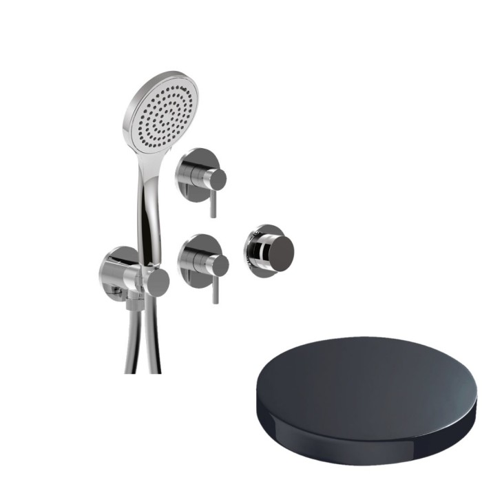 Встраиваемый смеситель для душа на 5 режимов, однорычажный, поворотный переключатель, ручной душ + 4 доп. вывода воды, Giulini My ring, хром черный глянц арт. MRX5305CRN