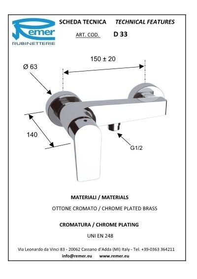 Смеситель хром глянцевый, Remer Dream, внешнего монтажа D33