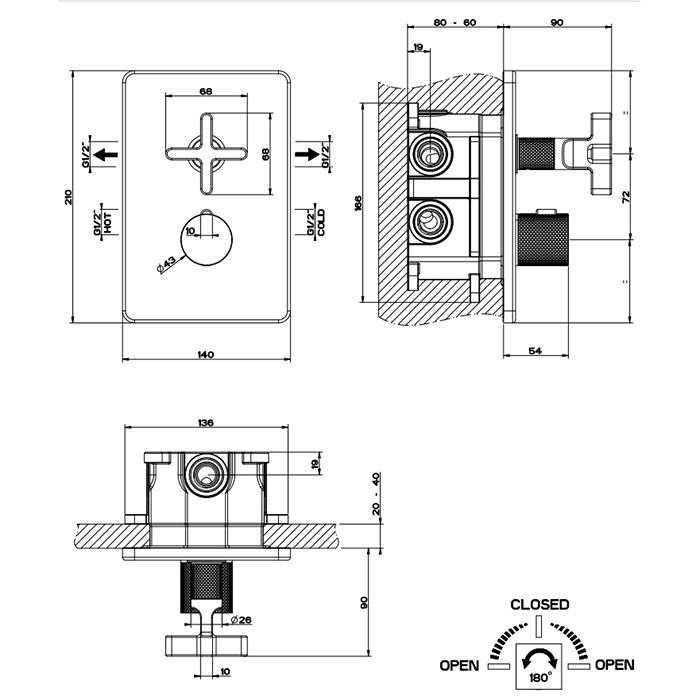 Смеситель для душа, встраиваемый, термостатический, на 2 потребителя, Gessi Inciso, gold brushed ccp арт. 58234#087