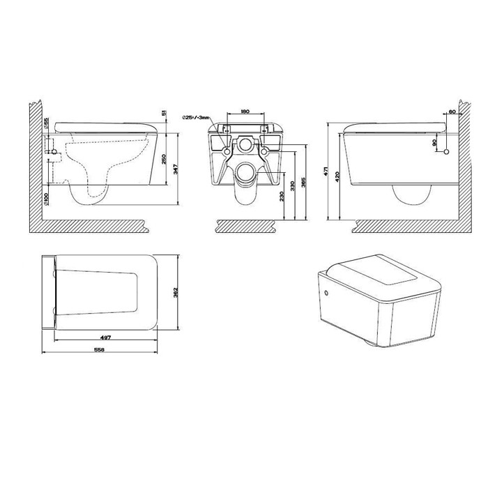 Унитаз подвесной 55.6х36.2см, в комплекте с сиденьем Soft Close, Gessi Rettangolo, белый арт. 37573#518