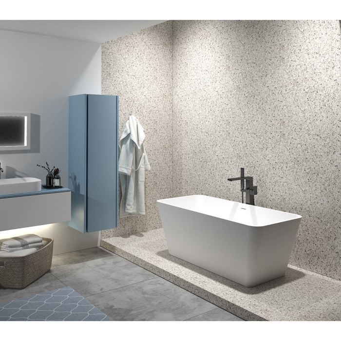 Ванна из искусственного камня 1700х780х530 свободностоящая белая матовая, с белым матовым донным клапаном, Azario Esmont арт. ESM17078S
