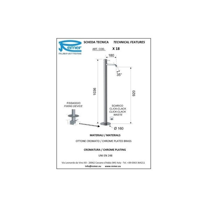 Смеситель для раковины бронза глянцевый, Remer X Style, скрытого монтажа X18VO