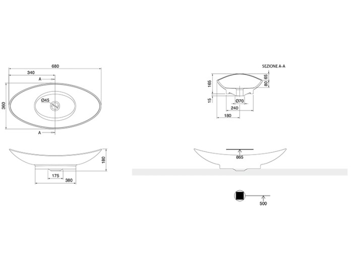 Раковина накладная, без перелива, без отверстий, цвет белый, Scarabeo Zefiro - 8206