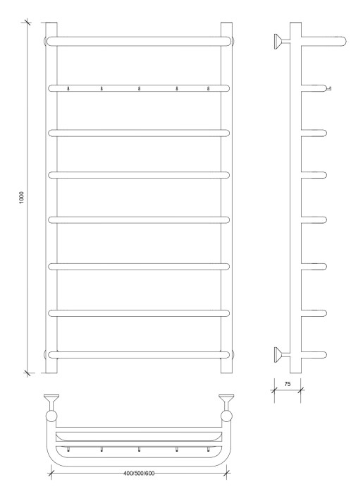 Полотенцесушитель водяной 100x50 Милан 1 КСП (хром) Secado арт. 4603759403182