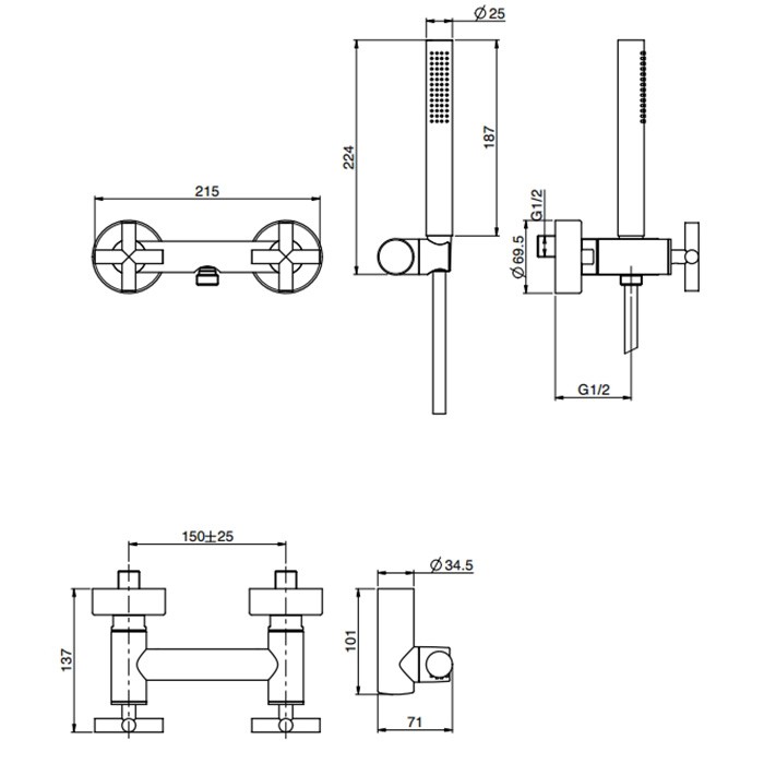 Fima Carlo Frattini Смеситель для душа, настенный, с ручным душем, Maxima, F5305NS цвет: черный